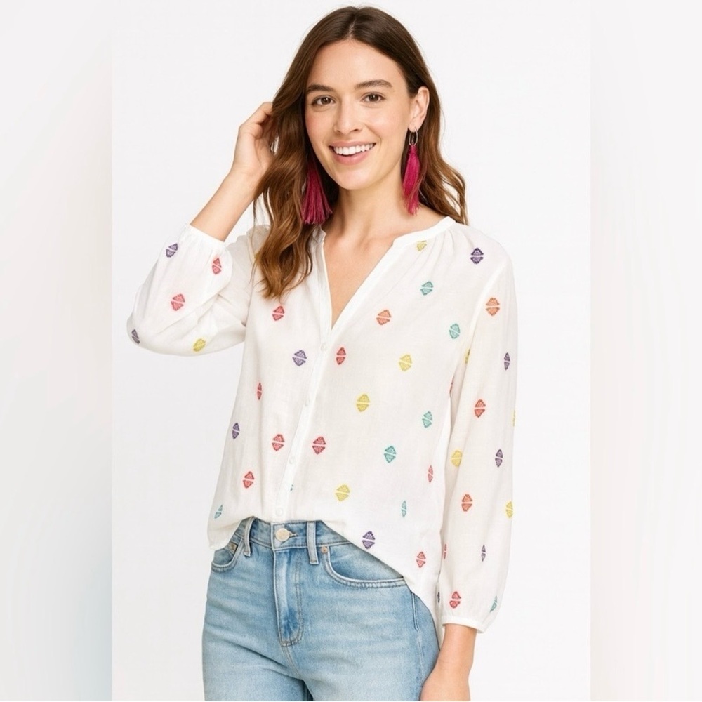 ANTHROPOLOGIE | ROLLER RABBIT KURTOE MULTI COLOR EMBROIDERED BLOUSE MEDIUM